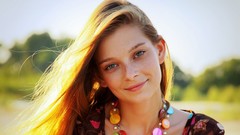 Freedom woman faces outdoors blondes smiling freckles models 