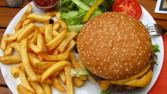 Fries forks salad hamburgers