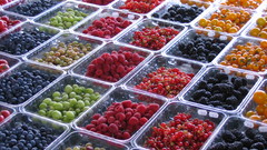 Fruits food grapes raspberries