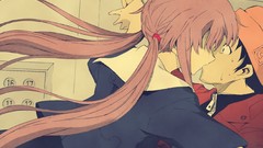 Future hats kissing pink hair anime girls mirai nikki gasai 