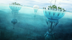 Futuristic fantasy art windmills