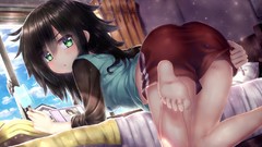 Game ass Anime console barefoot anime girls green eyes black 