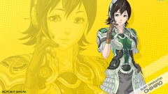 Game headphones Anime anime girls green eyes black hair video 