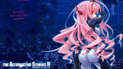 Games blue text weapons Guns blood back pink hair long hair 