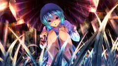 Games grass rain Umbrellas red eyes sitting water drops 