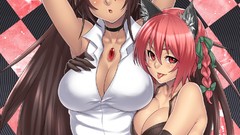 Games red eyes gloves vertical tongue bows chains shirts long 