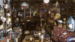 Games room mess weapons Books Katana glasses shop Umbrellas 