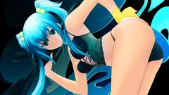 Games weapons Guns ass Anime Bells blue hair long hair lingerie 