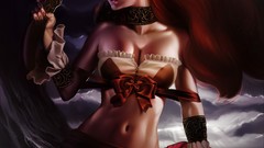 Games woman weapons redheads League of Legends artwork fantasy 