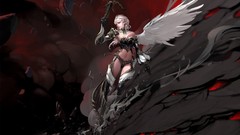 Games woman white hair red eyes angel wings artwork lineage 2 