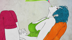 Girl chair multicolored smoking illustrated