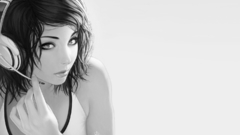 Girl Music headphones Art microphone brunette