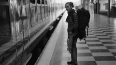 Girl Station railroad monochrome