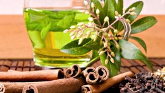 Glass branches transparent cinnamon tea leaves