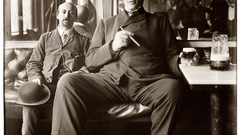 Glass man giant cigar and big enjoying