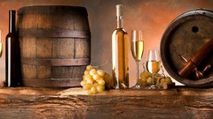 Glass wine food grapes barrels wine glass bottles