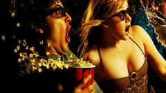 Glasses 3d popcorn cinema open mouth girls with glasses