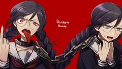Glasses artist collar red eyes long hair gray eyes braids 