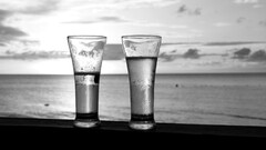 glasses beach drinking glass monochrome horizon beer alcohol
