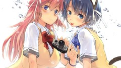 Glasses Cameras blue hair anime girls blue eyes school uniforms 