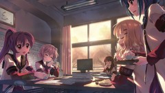 Glasses Computers drinks blondes blush blue hair anime girls 