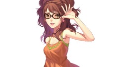 Glasses dress white background earrings long hair anime girls 