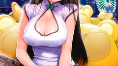 Glasses fireworks floral Print Chinese drawings blush long hair 