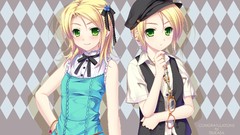 Glasses hats blondes twins anime girls green eyes short hair 