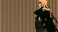 Glasses monochrome stripes long hair anime girls nail polish 