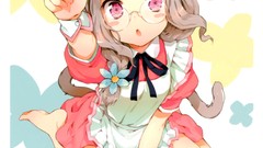 Glasses pink eyes anime girls maids nekomimi animal ears Cuteg 