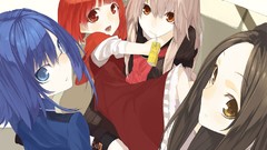 Glasses red eyes blue hair long hair anime girls blue eyes 