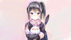 Glasses scarfs blush anime girls purple eyes Simple Background 