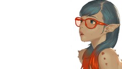 Glasses spikes white background blue hair anime girls artwork 