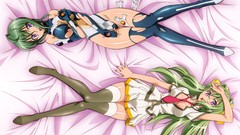 Glasses tie stockings long hair anime girls short hair green 