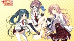 Glasses tie stockings skirts long hair anime girls school 