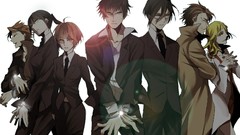 Glasses tie white background suit coat handcuffs pants blondes 