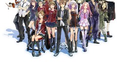 Glasses tie white hair red eyes rowan blondes skirts pink hair 