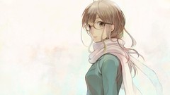 Glasses white background scarfs long hair anime girls brown 