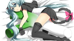 Gloves bows skirts long hair blue eyes hatsune miku vocaloid 