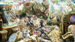 Gloves multicolor Golem fantasy art anime boys