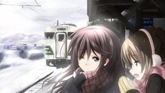 Gloves scarfs long hair anime girls blue eyes brunettes school 