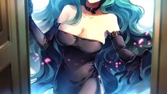 Gloves stockings anime girls cleavage long ears aqua hair aqua 