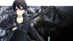 Gloves Swords brown eyes black hair sword art online Kirito