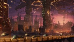 Glow Skyscrapers Bridges tone cityscapes artwork aurora 