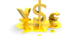 Gold Money Symbols white background graphics yen euros dollar 