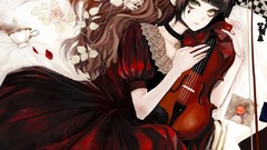 Gothic chess brown dress earrings violins anime girls green 