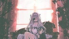 Gothic chocolate Anime anime girls lolita fashion eyepatch 