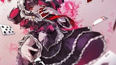 Gothic dress red eyes long hair black hair twintails headdress 