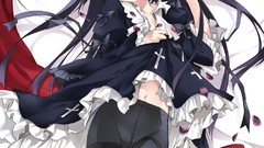 Gothic red eyes long hair anime girls pantyhose flower petals 