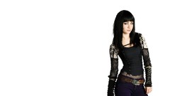Gothic woman jeans Celebrity Actress long hair bangs black hair 